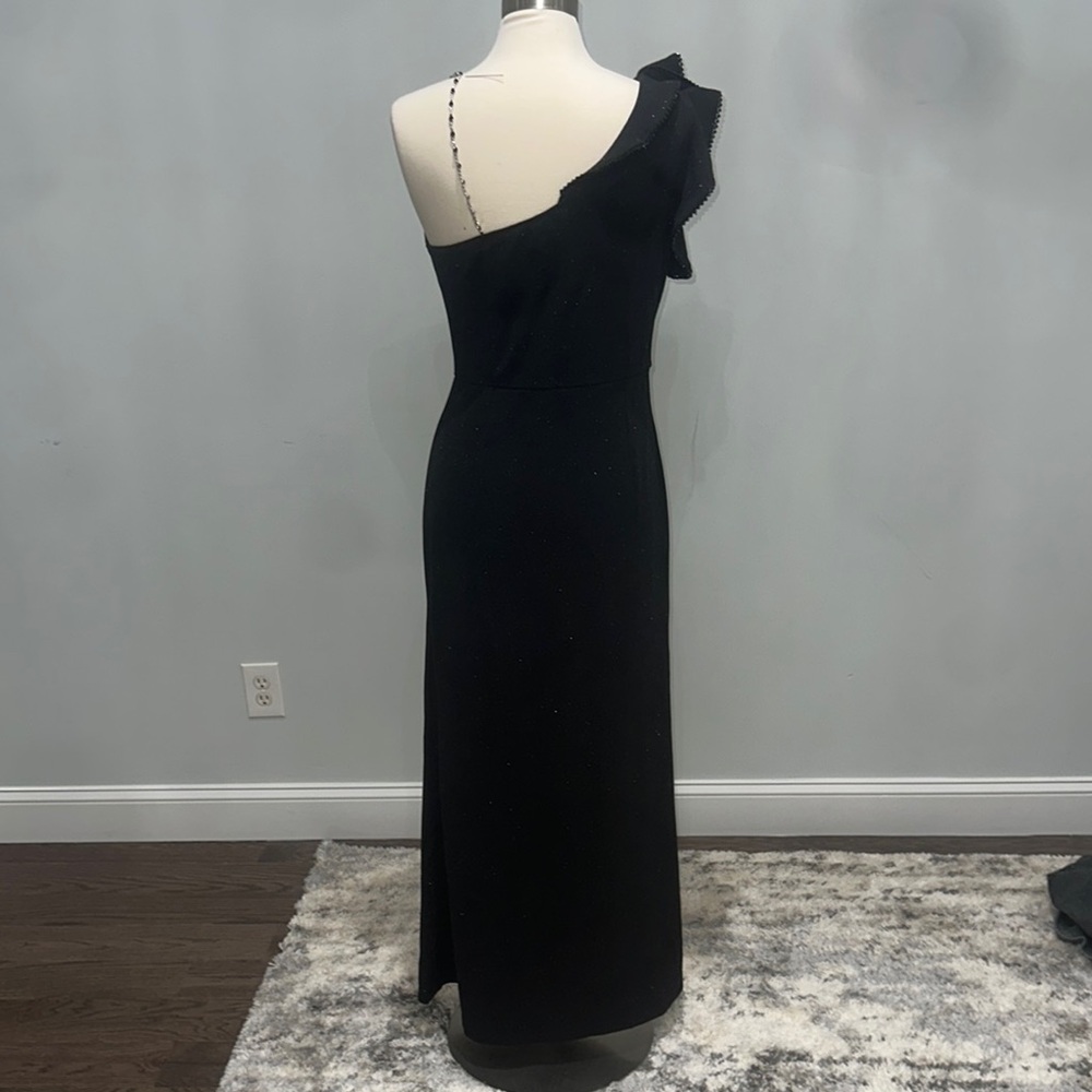 Black Ruffled One Shoulder Cocktail Dress - Picture 5 of 8